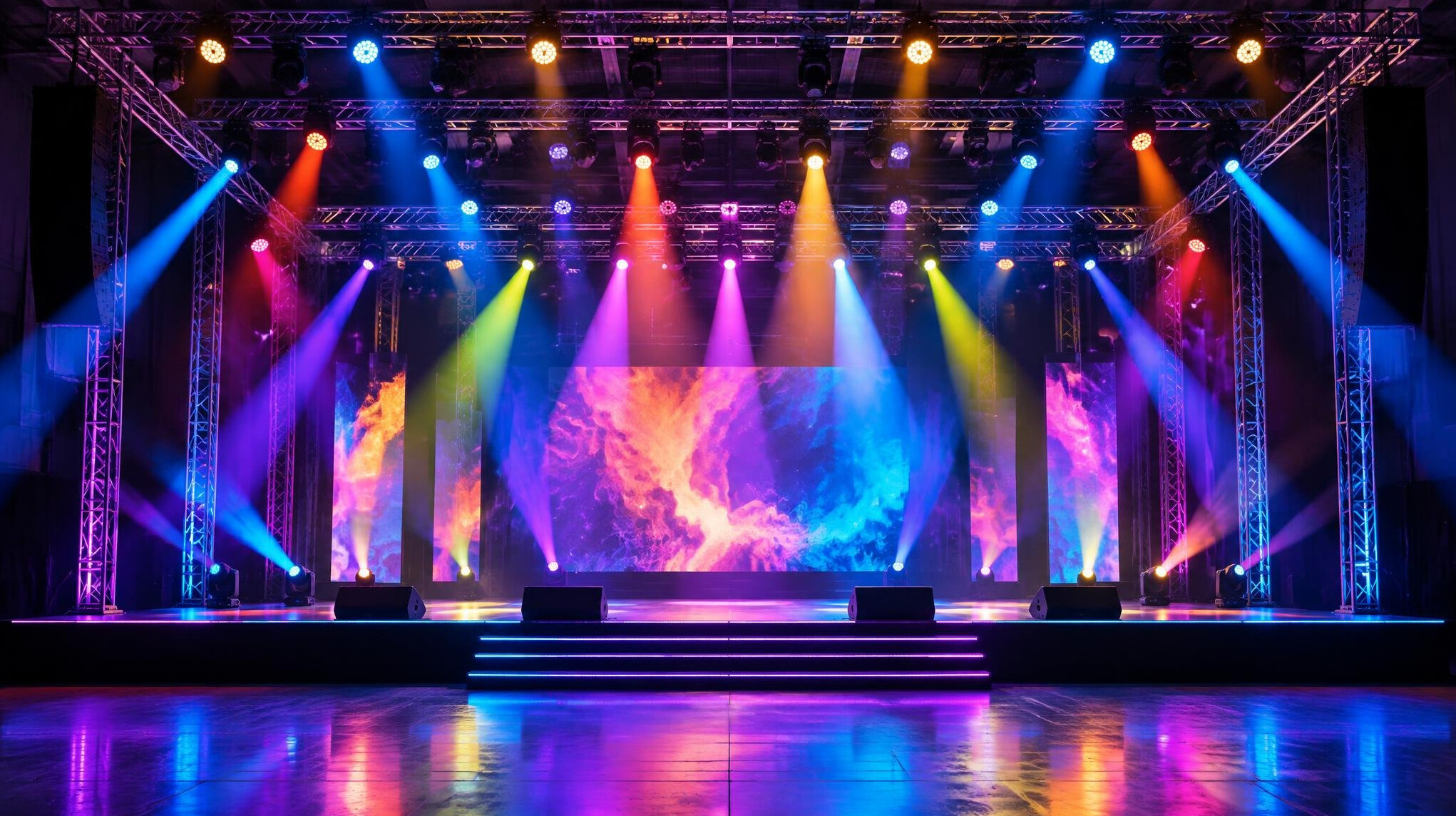Stage with dramatic lighting setup for a live show